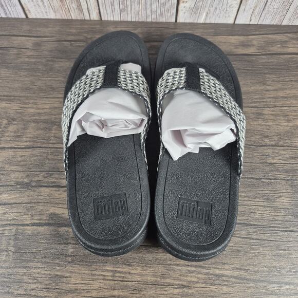 FitFlop Surfa Multi Tone Webbing Toe Post Sandals Women's Sz 9 Black (NIB) - Picture 6 of 9